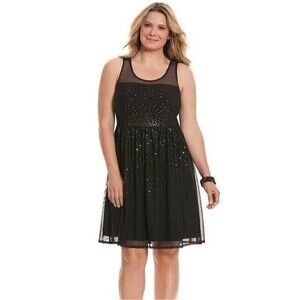 Lane Bryant sequin illusion chiffon dress Size 22 Black plus  formal new $89